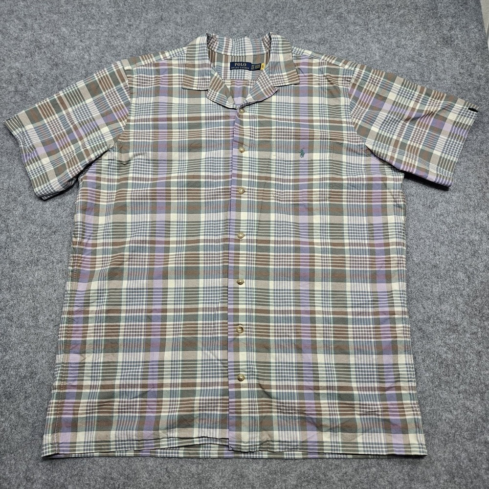 Polo Ralph Lauren Shirt Mens 2XLT Plaid Classic Oxford Camp Loop Collar